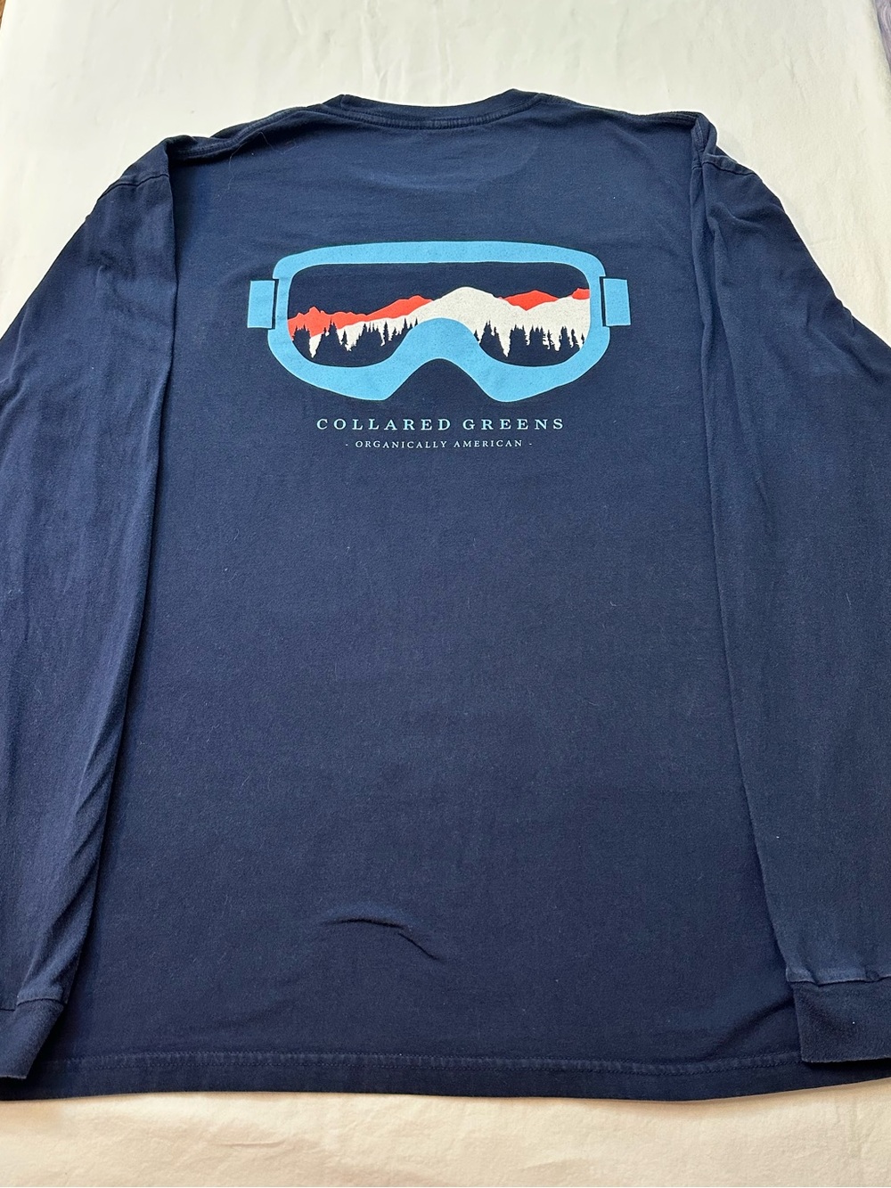 Collared Greens Season Pass: Navy Long Sleeve Tee Mountain Goggle XL Made in USA